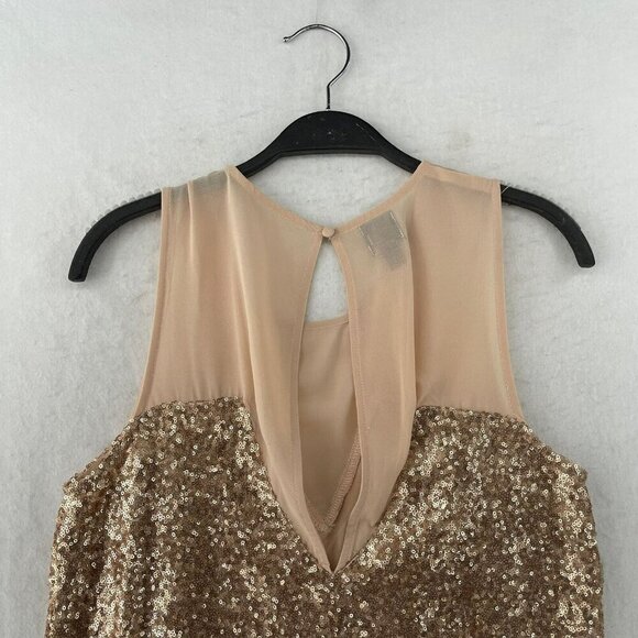 Bebe Party Blouse Womens S Pink Rose Gold Sleeveless Sparkle Sequined Keyhole - Picture 10 of 12